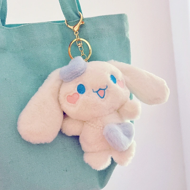 LLavero de peluche Sanrio para niños, colgante de mochila, Cinnamoroll, figuras de Anime, muñeco de peluche suave, adorno de regalo de cumpleaños