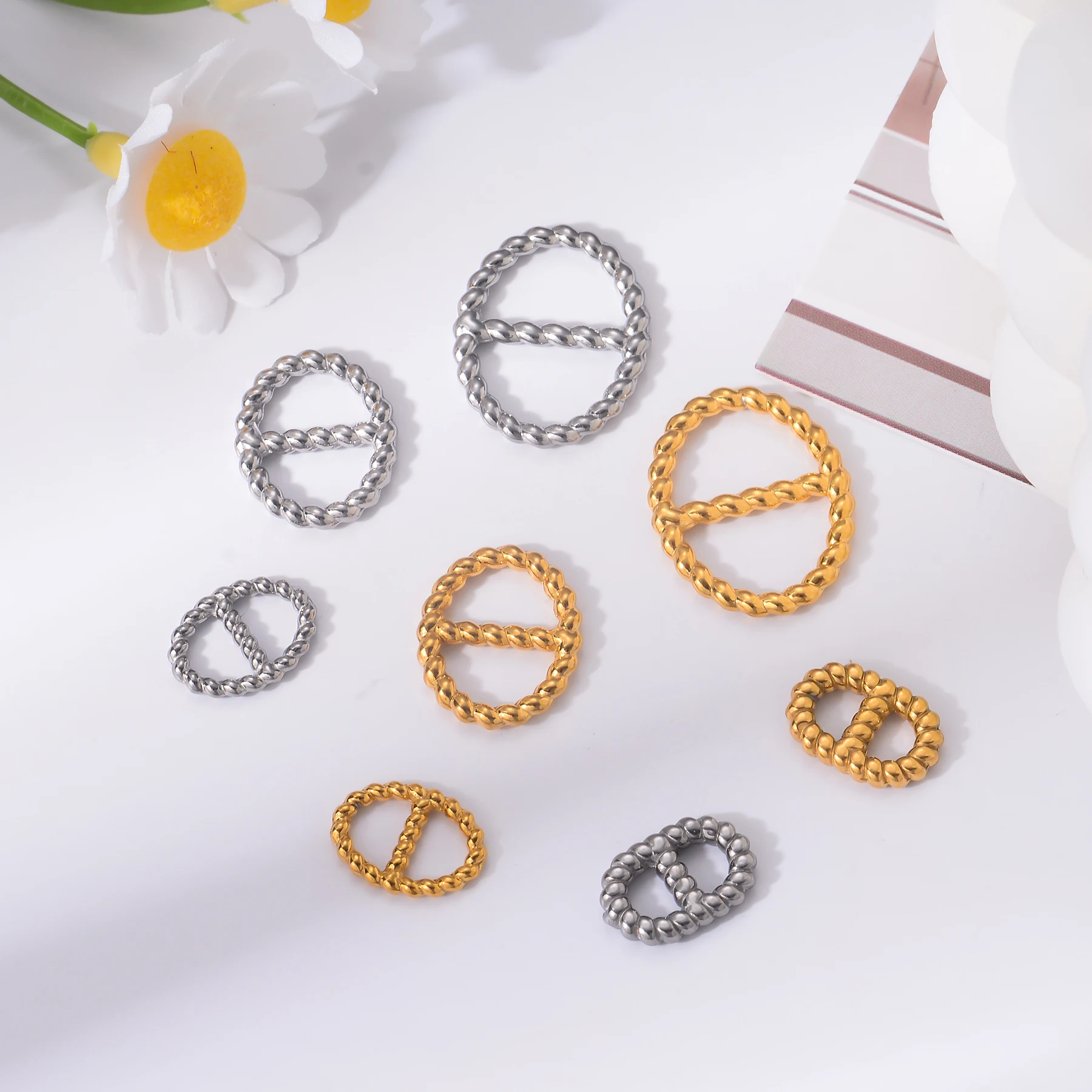 10 Stück/Set, Edelstahl-Verbindungsstücke, Anhänger in Goldfarbe, geometrische Form, Schweinenasen-Charms für die Herstellung von Halsketten, Armbändern und Schmuck im DIY-Stil. – Detail 4