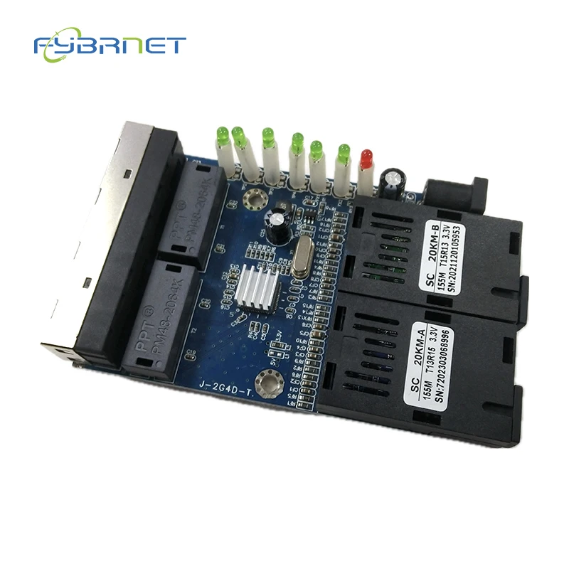 10/100M 20KM PCBA Board Fiber Optic Media Converter 2 Fiber Port 4 RJ45 Port Single Mode simplex SC Optical fast Fiber Switch