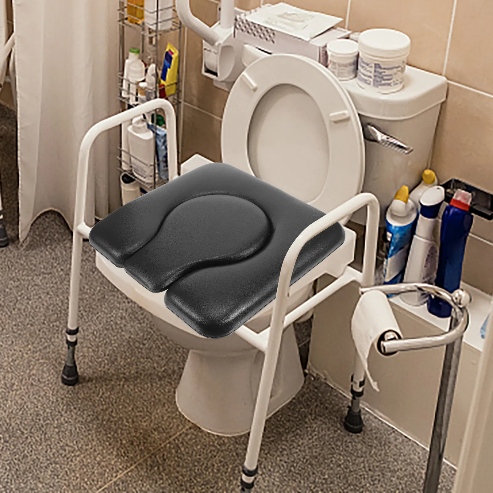

Premium Ergonomic Disabled Toilet Seat Cushion for Commode Chair Soft PU Sponge Cushion with Removable Bath Mat Comfortable