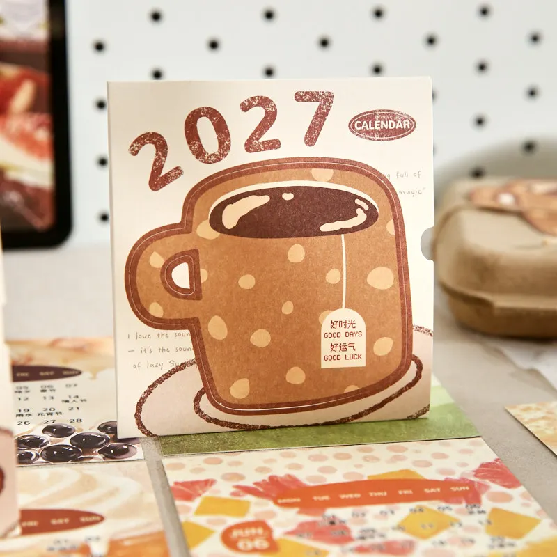 12Pcs Cute Coffee Shape Kraft Paper Monthly Calendar Decor Paper for Journal Album DIY Craft Projects