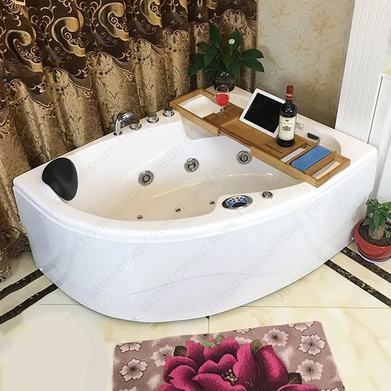 Fan Shaped Acrylic Bathtub, 1.7-Meter,Multifunctional Bathtub Left/Right Skirt, Bathroom Furniture Strong Load-Bearing Capacity