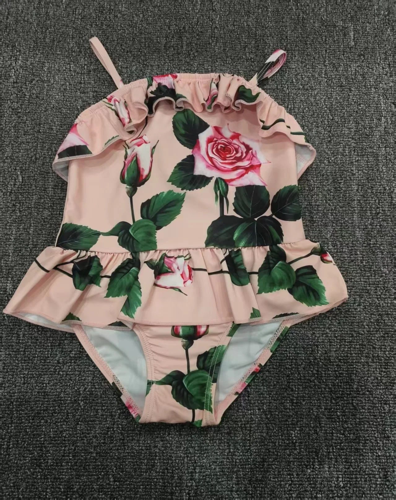 2025 Newest Pink Strap Girl Swimwear Baby All-in-One Rose Flower Swimwear High-end Kids Clothing