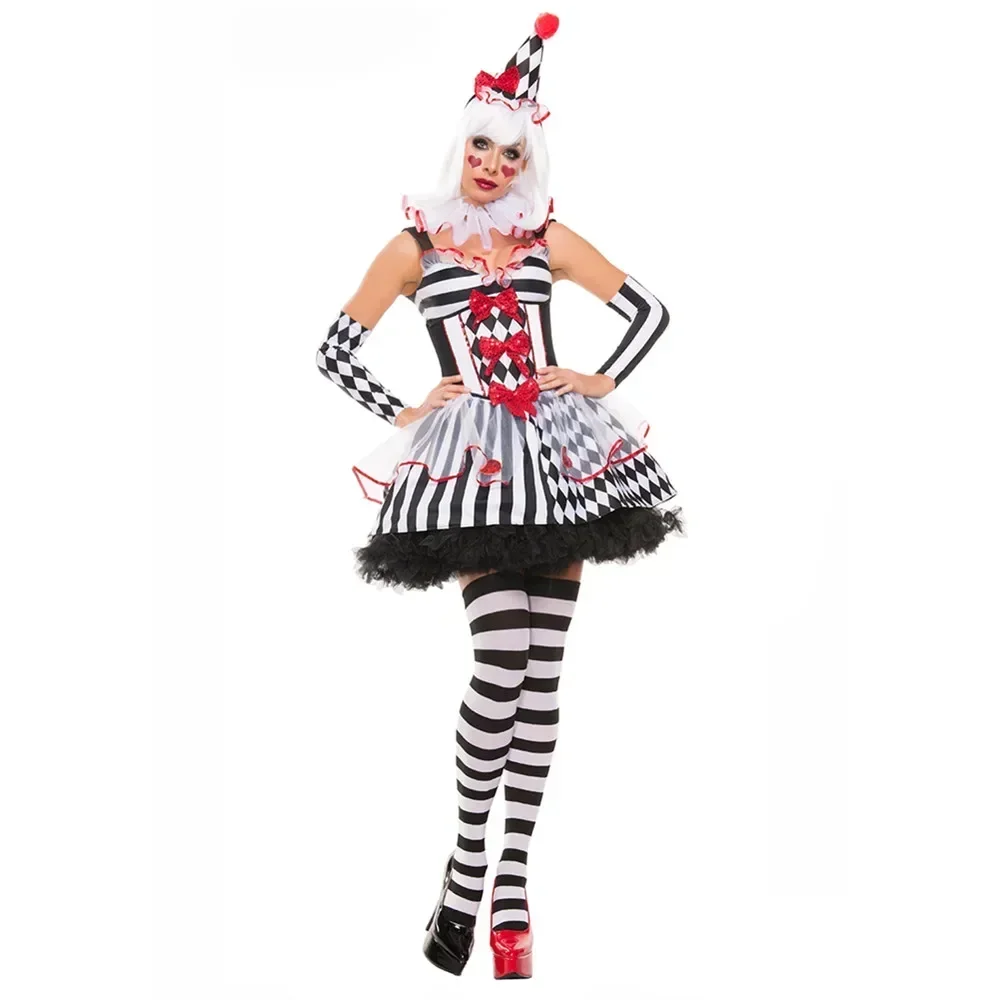 Sexy Lady Circus Clown Costume Carnival Halloween Jester Cosplay Fancy Party Dress