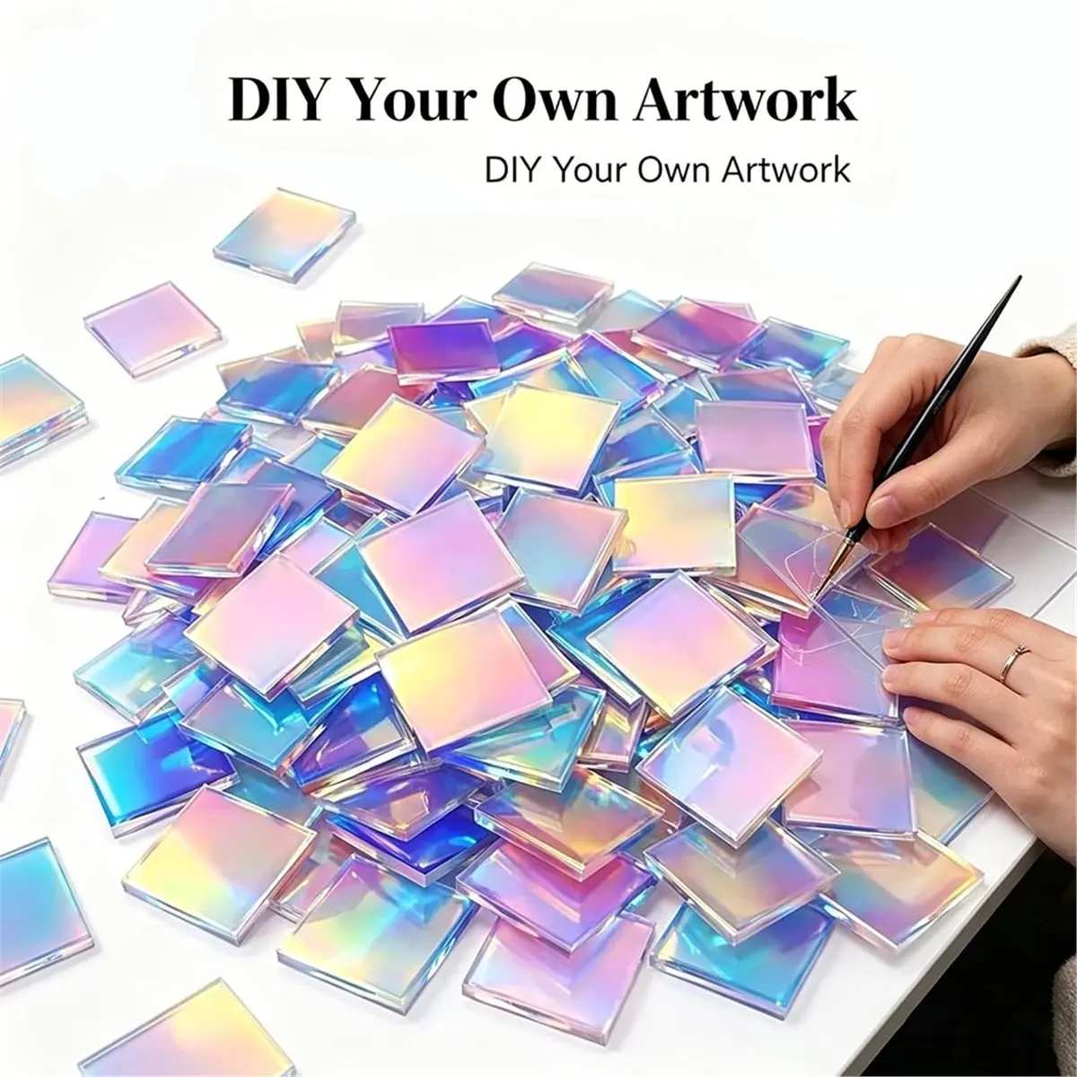 100-Pack Iridescent Acrylic Squares for DIY Projects, Mini Rainbow Holographic Acrylic Sheets 1.18 X1.18in