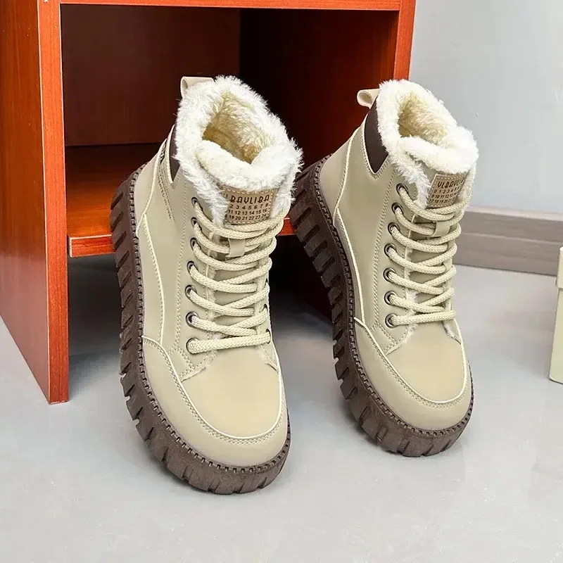 New Women's Boots Fashion Platform Snow Boots Winter Plush Warm Cotton Shoes for Women Leather Waterproof Ankle Boot Botas Mujer