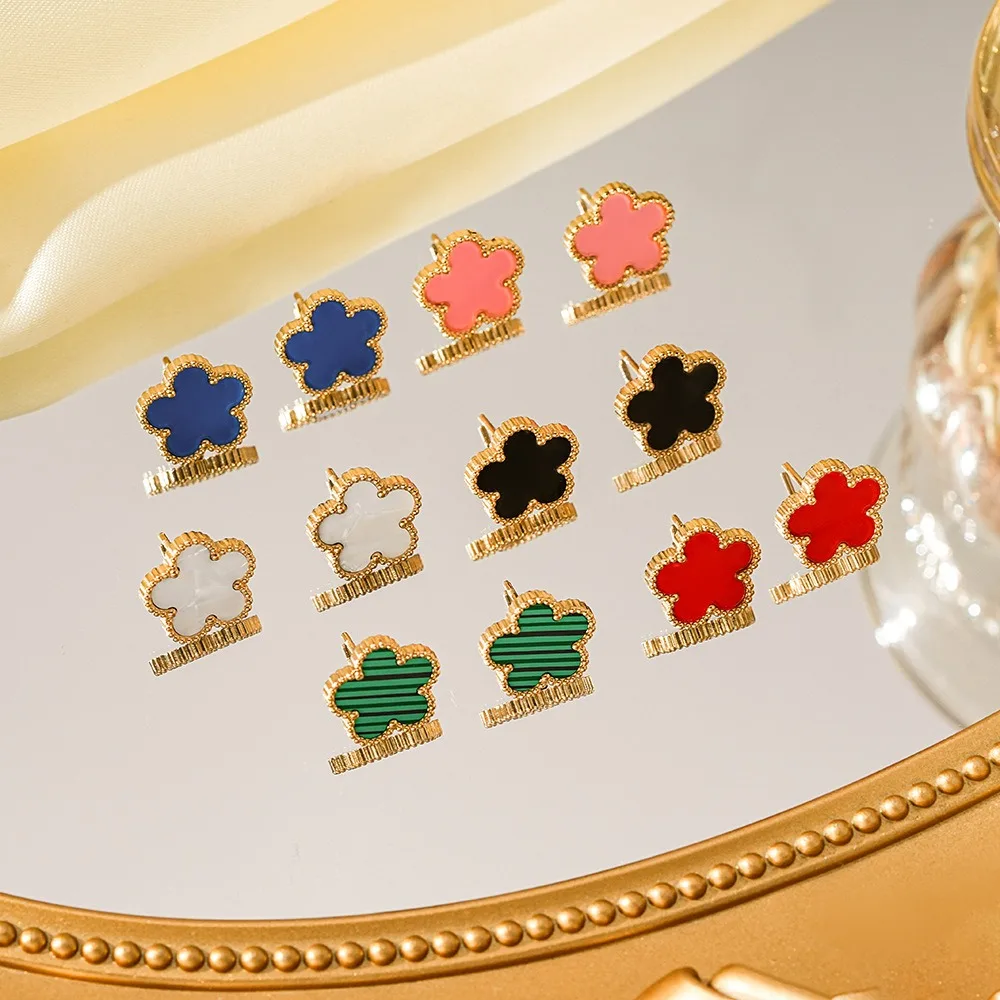 

Lucky Five-Leaf Flower Stainless Steel Earrings For Women Fashion Waterproof And Rusty-Free Ear Stud Party Jewelry Gift Bijoux