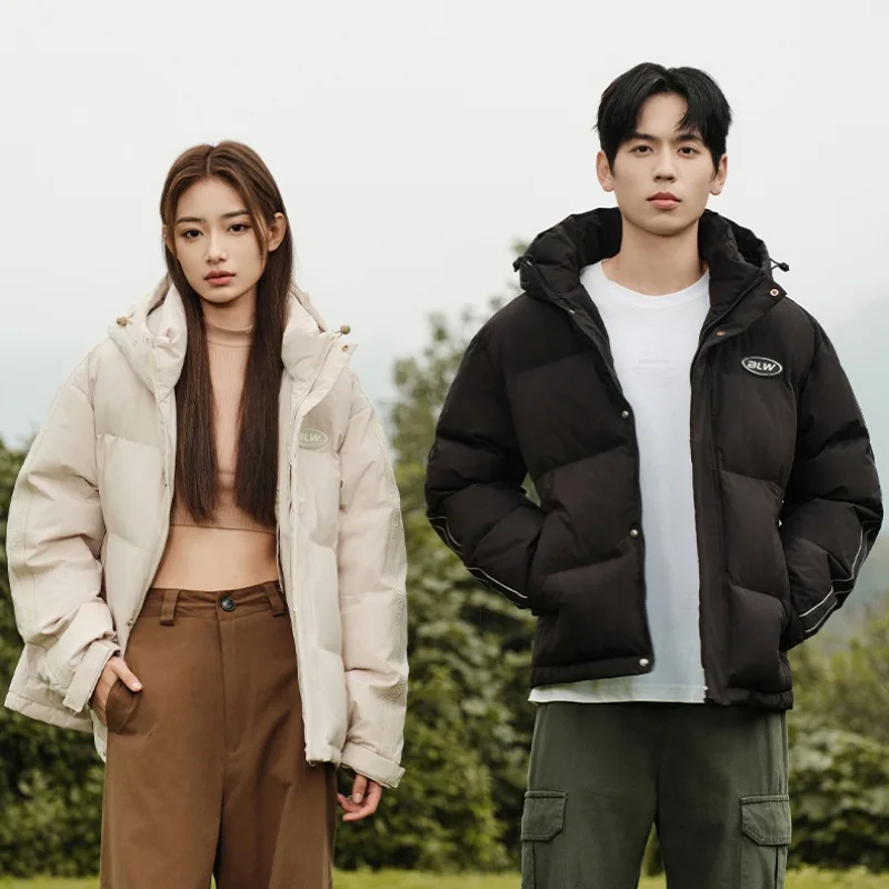 

Unisex Solid Color Hooded Down Jacket 90% White Duck Down Outdoor Loose Fit Thickened Warm Winter Parka