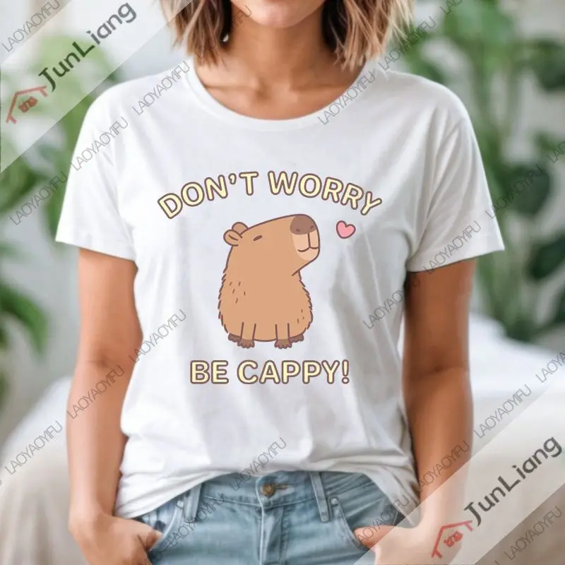 كابيبارا كابيرا كاواي متعة الرقبة المستديرة القطن تي شيرت الهيب هوب هدية عيد ميلاد في الهواء الطلق ملابس عصرية غير رسمية #1