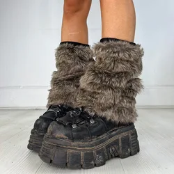 Jambières vintage en fausse fourrure pour filles, chaussettes épaisses en peluche, couvre-bottes en fourrure, accessoires de cosplay, hiver, chaud, Jk Punk, Hip Hop