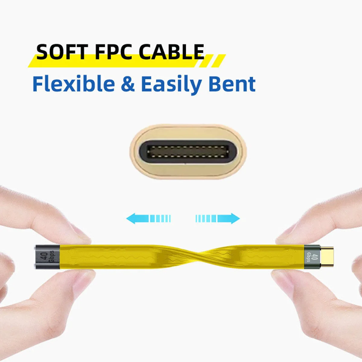 Kabel Ekstensi Jantan Ke Betina Datar USB 40Gbps Kuning dengan Pengisian Daya 100W dan 8K @ 60Hz Kompatibel dengan TB3/4