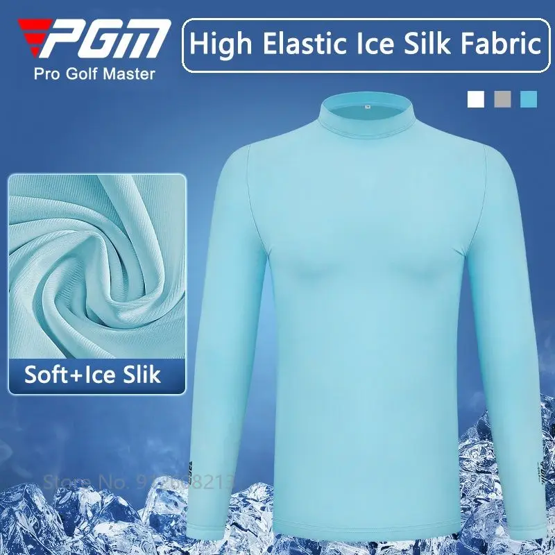 PGM Summer Sun Protection Golf Underwear for Men Long Sleeve Golf Shirts Men Cooling Ice Silk T-shirts Quick Dry UV-proof Tops