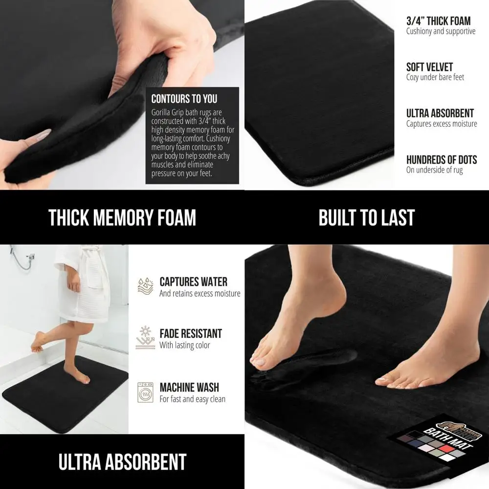 

Мягкий и впитывающий коврик для ванной из пены с эффектом памяти, прочный велюр с противоскользящими точками, можно стирать в машине, 60x24