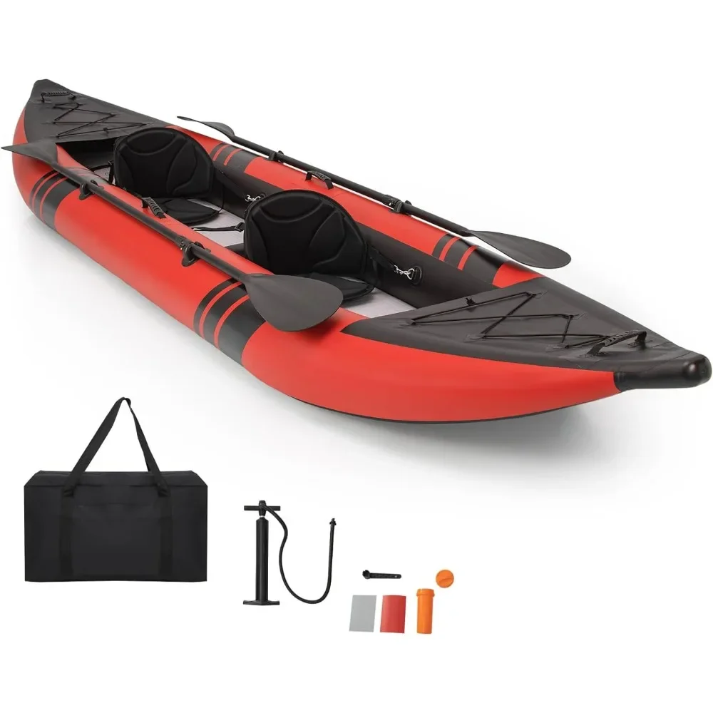 Tandem Kayak with 2 Aluminum Paddles, 12.5Ft 507lbs Inflatable Kayak, 2 Padded Seats, Footrests, 2 Fins, Hand Pump Tandem Kayak