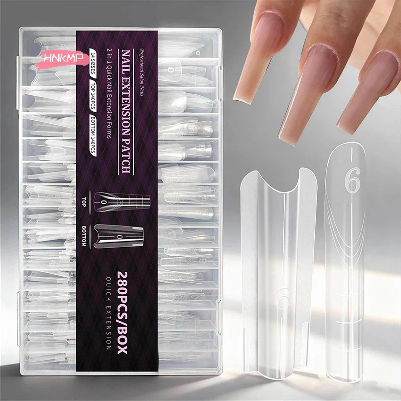 280Pcs Sandwich Dual Nail Forms Set 14 Sizes Extensions Coffin & Almond Shapes Top & Bottom Mold for Nail Art