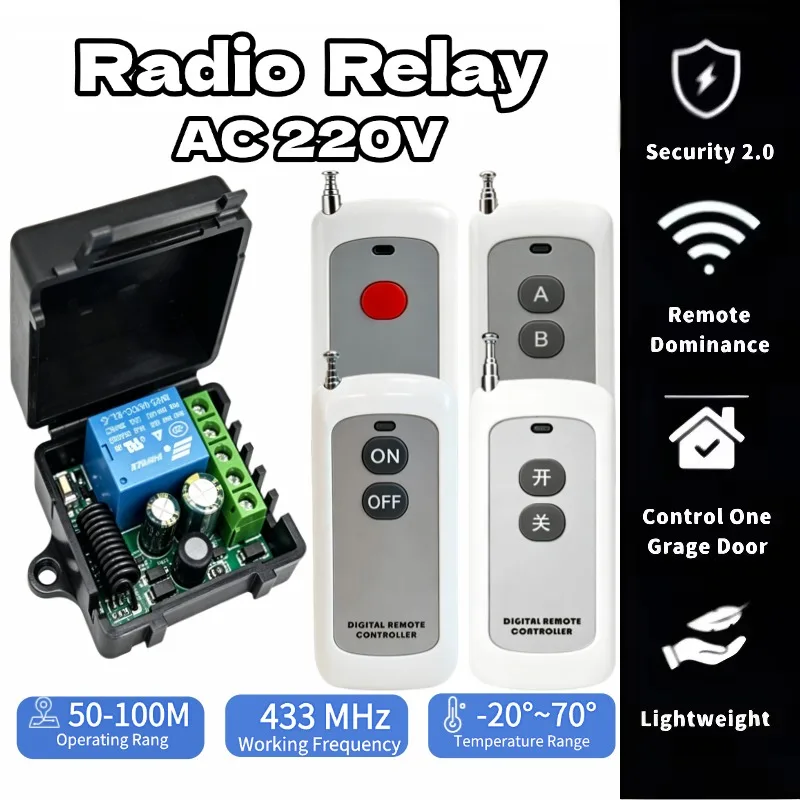 433Mhz Remote Control Wireless Switch AC 220V 1CH RF 10A Relay Receiver and 2CH Transmitter For Door Electromagnetic