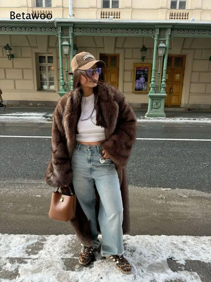 Fox Fur Coat Women Long Sleeve Fluffy Warm Winter Outerwear for Women Casual Party Streetwear