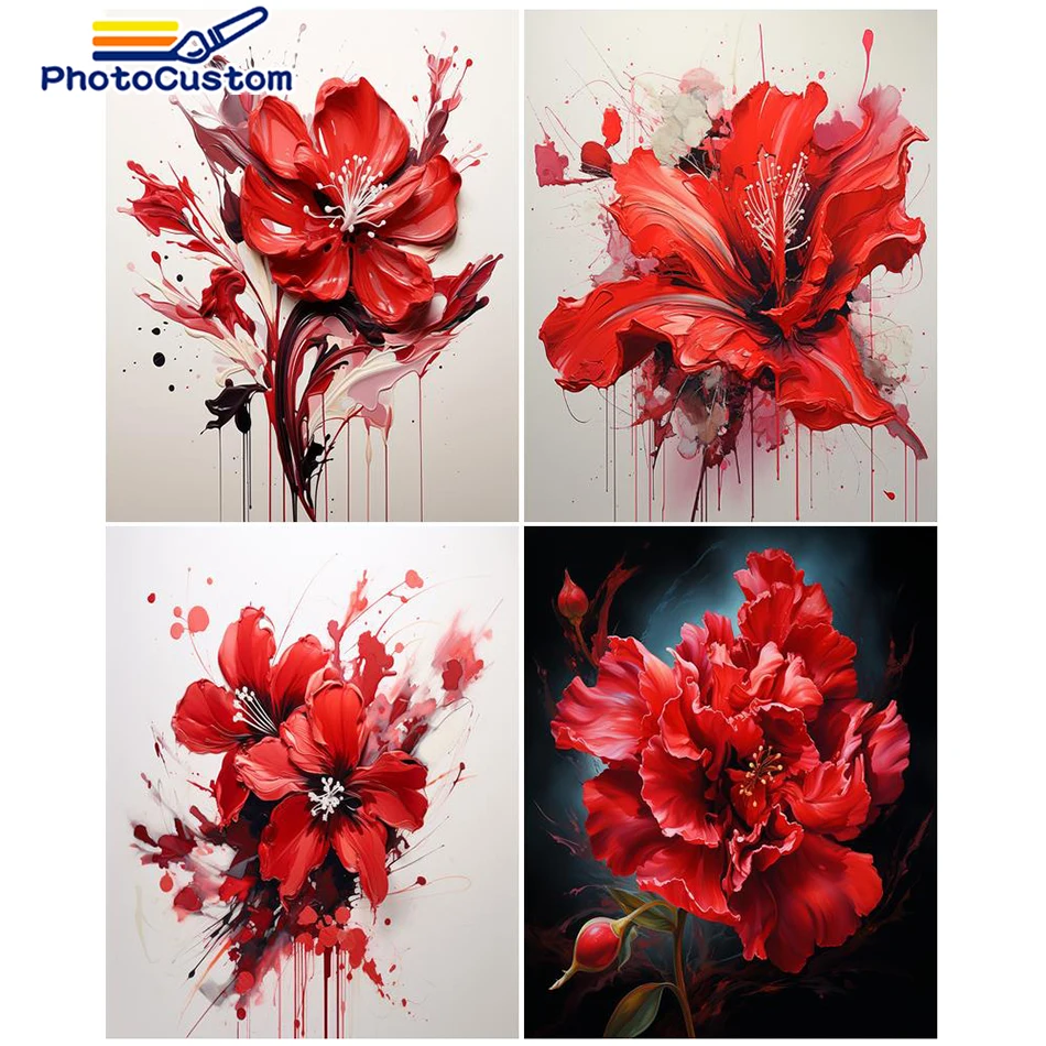 

PhotoCustom Paint By Number On Canvas Painting Flower DIY Frame 40x50cm Acrylic Paint Coloring By Numbers For Adult Handpainted