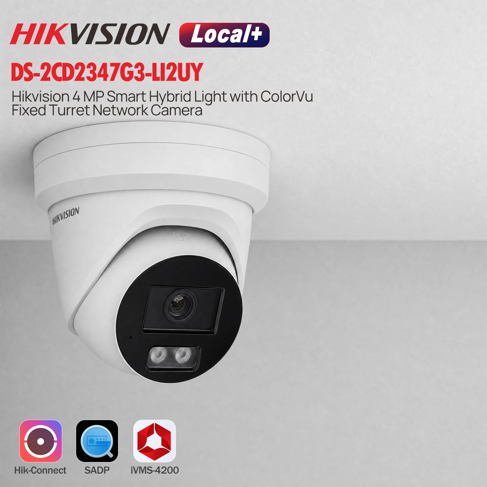 Hikvision DS-2CD2347G3-LI2UY Telecamera IP Turret 4MP ColorVu Smart Hybrid Light HikAI-ISP Doppio Microfono AcuSense Rilevamento Volto 130dB WDR NEMA 4X IP67 PoE Slot SD Bianca