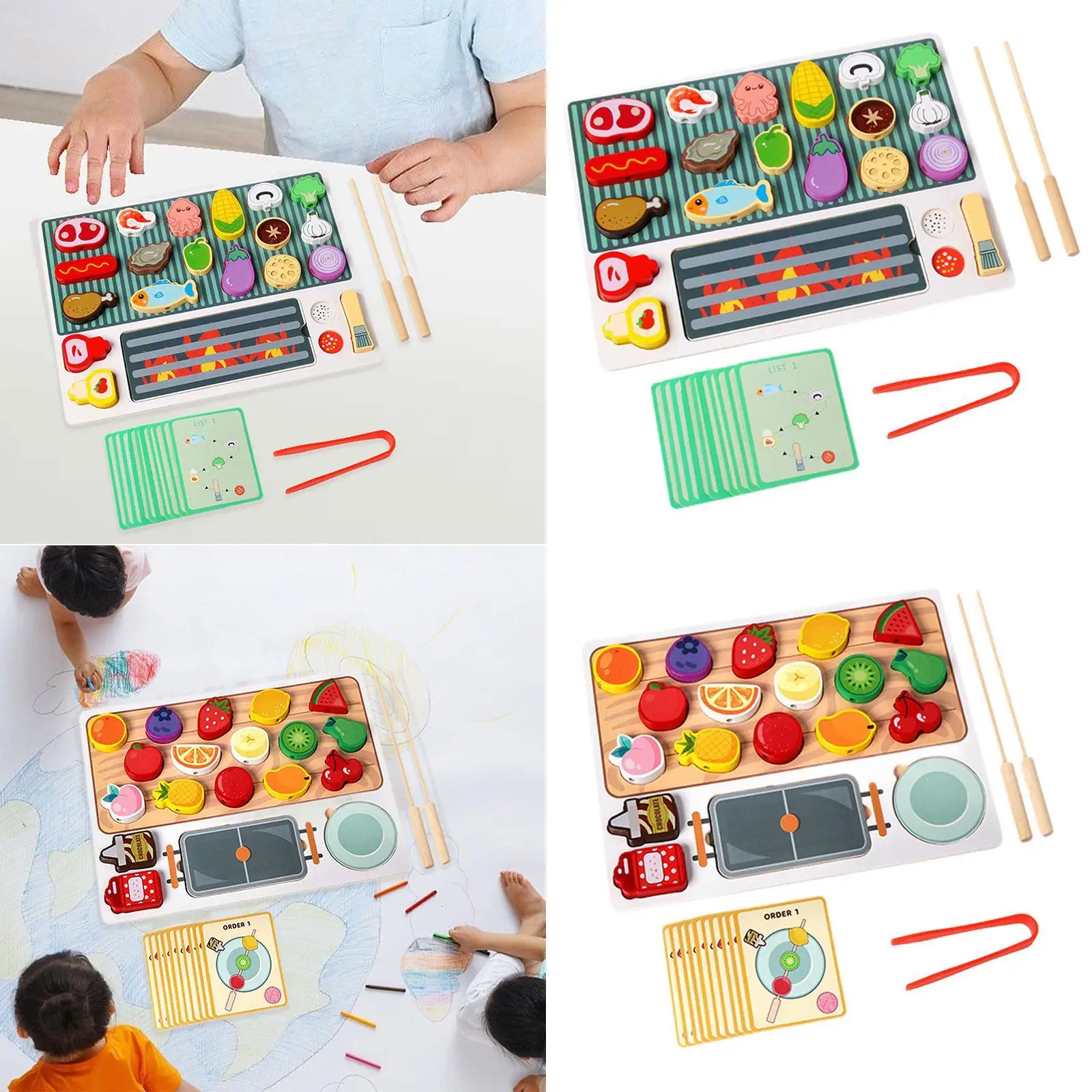 Set da gioco per alimenti in legno, strumenti di cottura per bambini che imparano e lo sviluppo