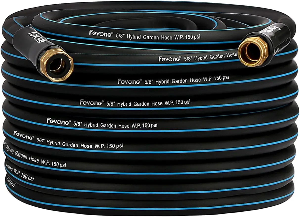 

Fevone Garden Hose 100 ft x 5/8" Heavy Duty Water Hose, Flexible and Lightweight Hybrid Hose Kink Free Easy to Coil Solid