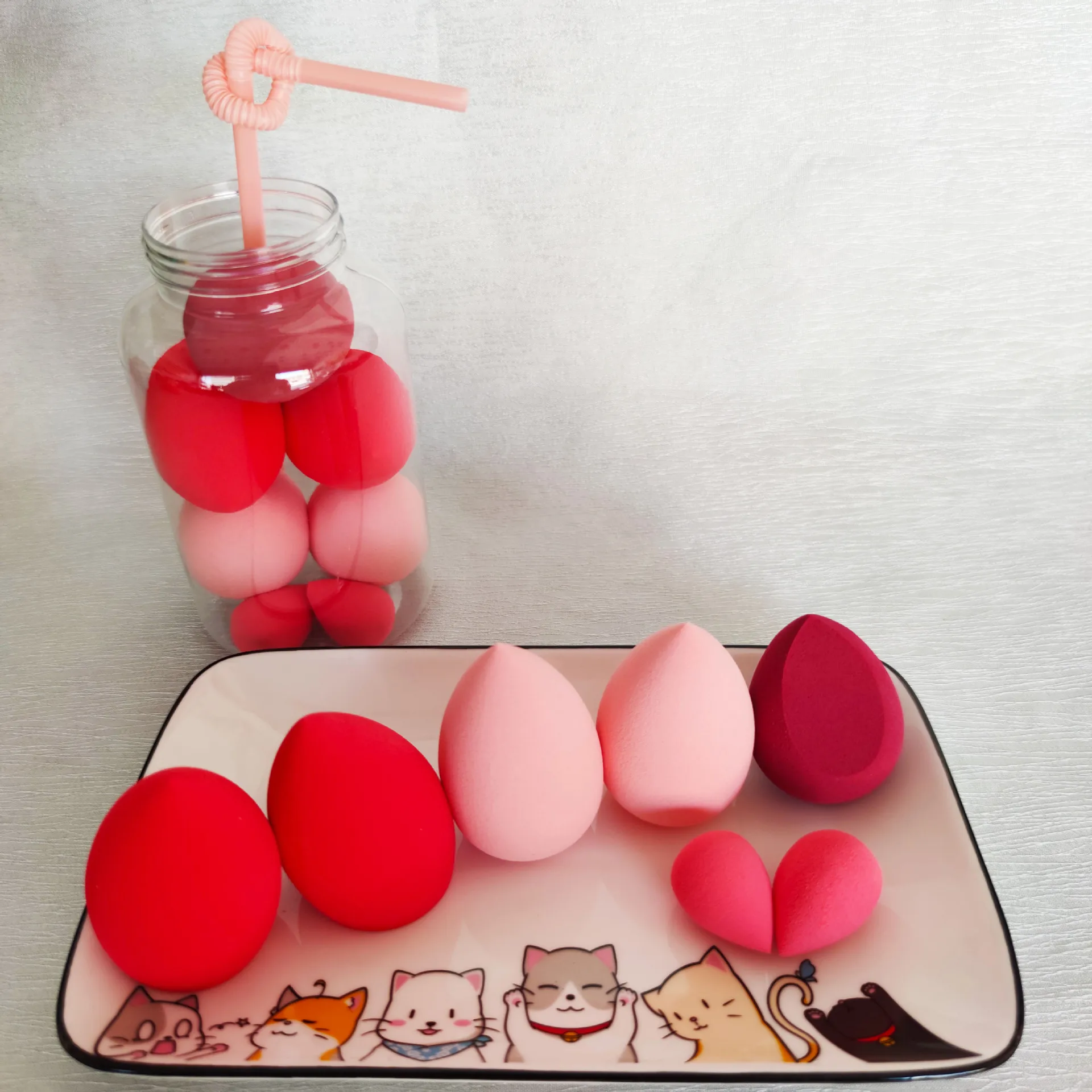 7 قطعة حزمة السفر بيض التجميل سوبر لينة الحليب الشاي جرة الجمال البيض موراندي الملونة ماكياج البيض غير اللاتكس زجاجة نفث