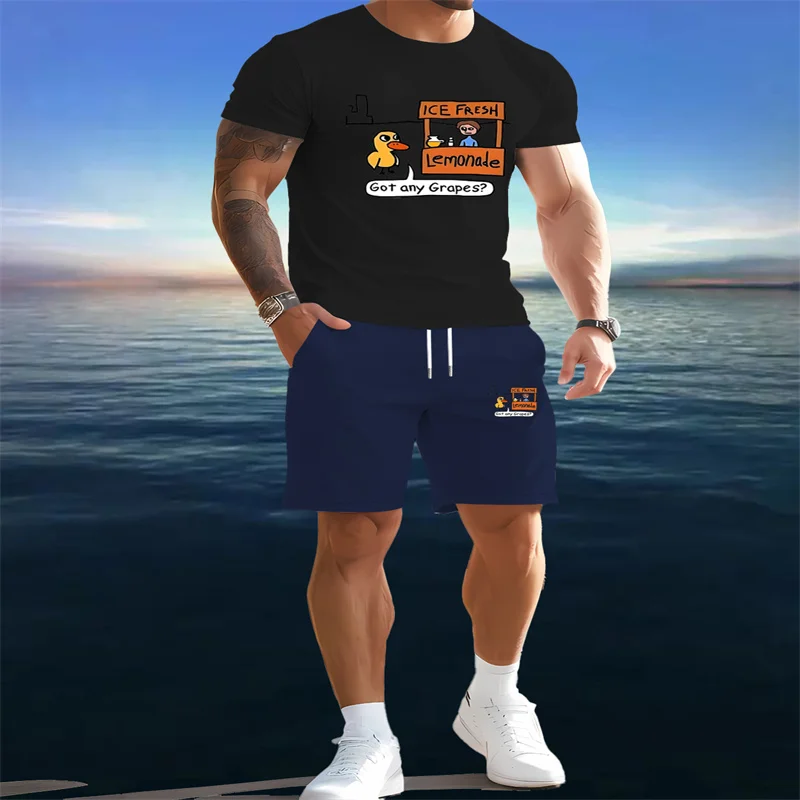 2025 Set sportivo da uomo estivo Girocollo T-shirt a maniche corte e pantaloncini sportivi con coulisse Set Set sportivo da strada casual da 2 pezzi