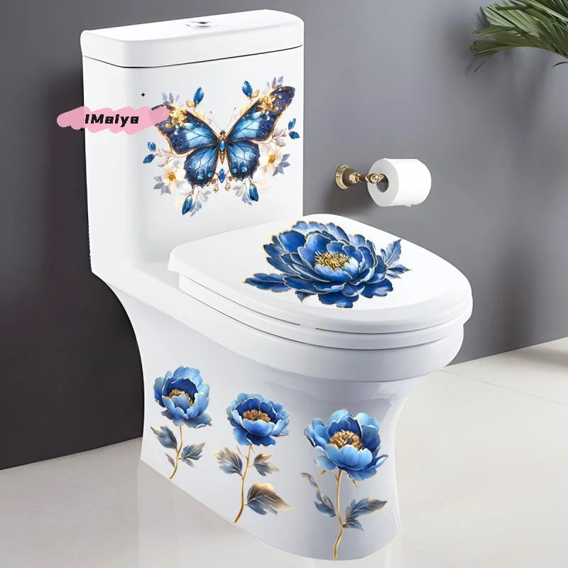 M-Wasserdichte Schmetterlings-Wandaufkleber, Badezimmer-Toilettenaufkleber, modernes Blumenmuster, selbstklebende Gemälde für die Wohnraumdekoration