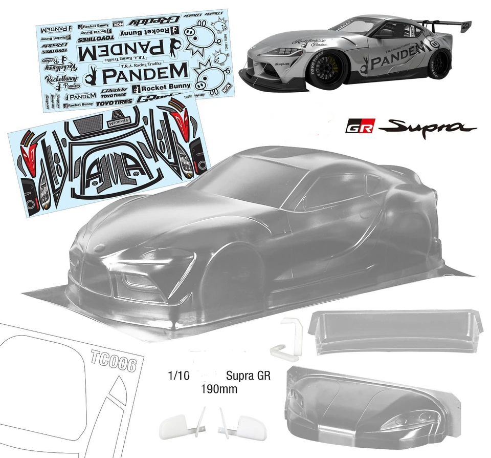 高品質スープラ GR A90 1/10 ドリフト RC PC ボディシェルランプ