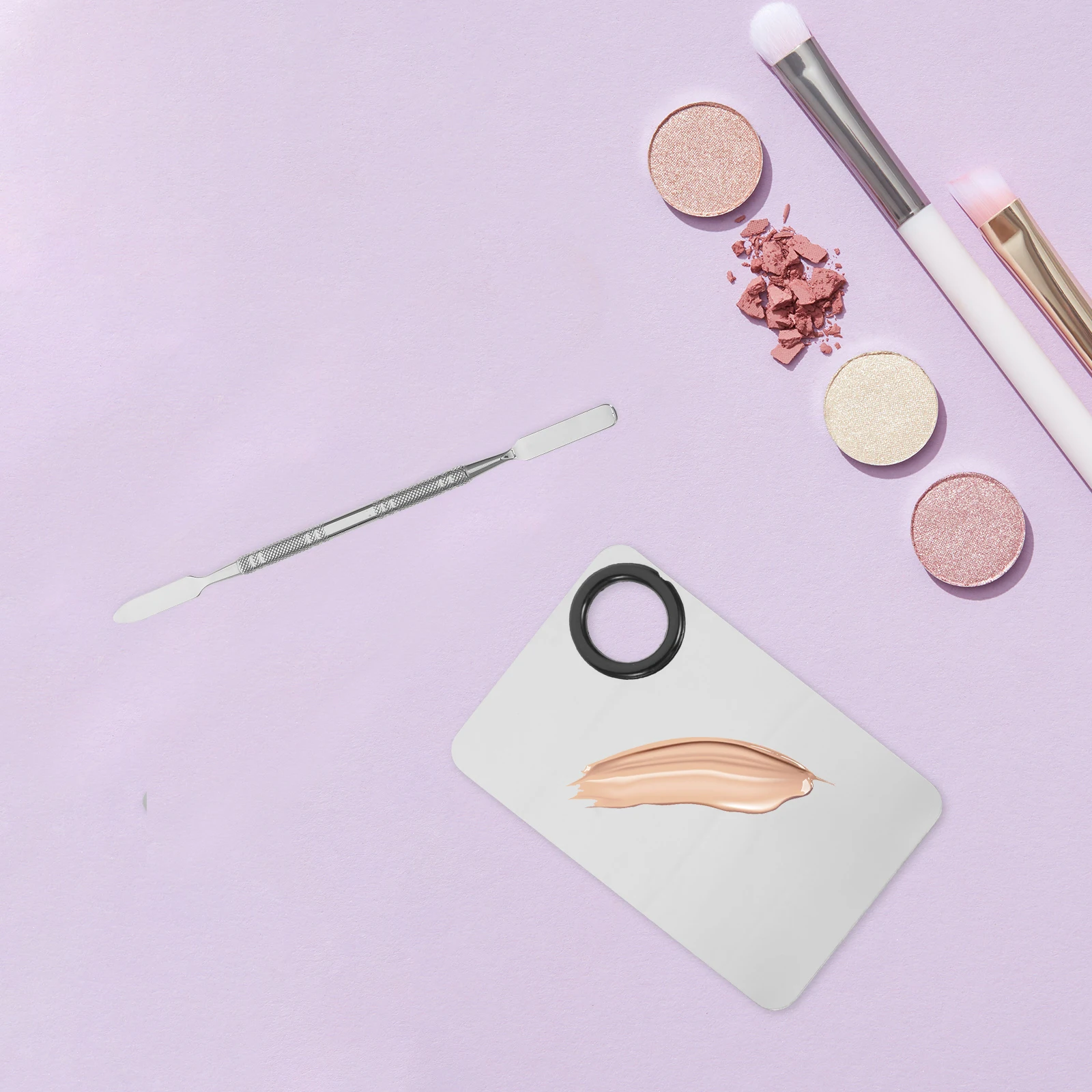 

Stainless Steel Makeup Mixing Palette Compact Lightweight Spatula Set Foundation Tray Professional Artists Tool Small Size Easy
