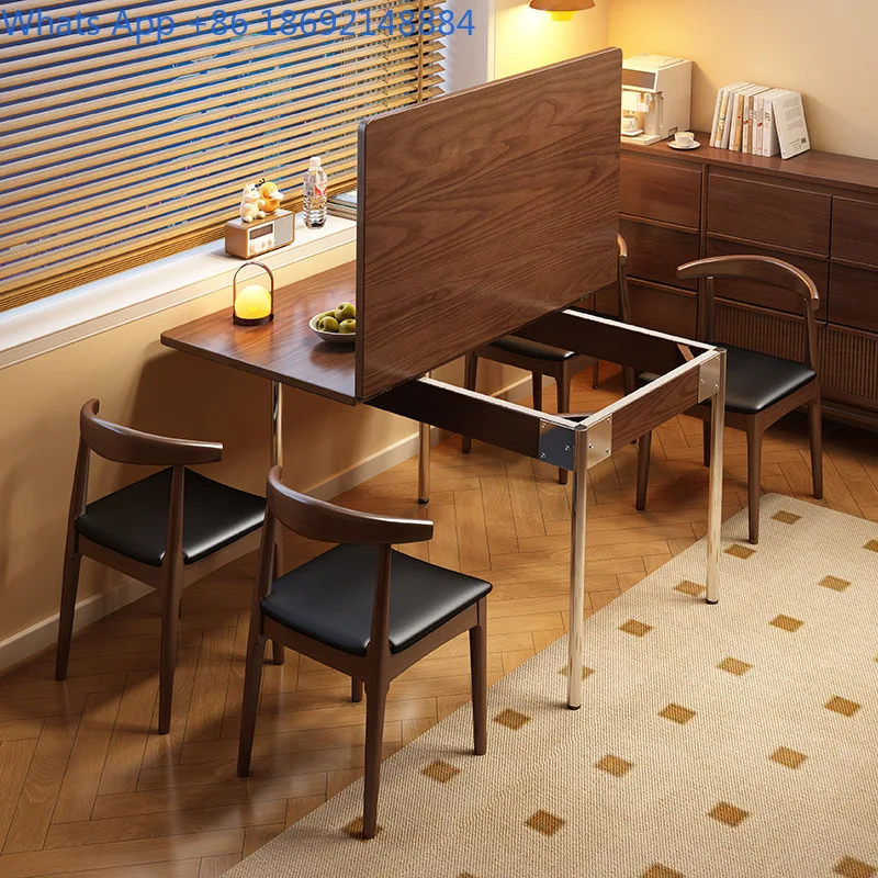 Solid wood multi functional folding table for home compact spaces dining entertainment office use stainless steel legs foldable