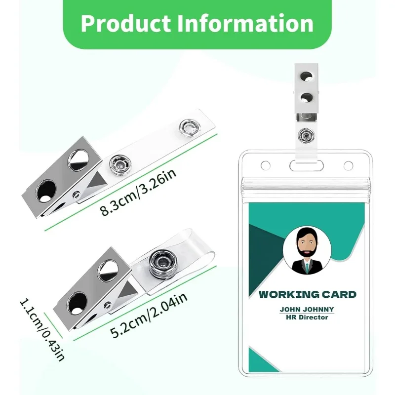 100Personal Heavy Duty Metal Badge Holder，BeltPVCStrap - Dual Slot ID Card，Rounded corners and edges，Security Lock Mechanism，Sui