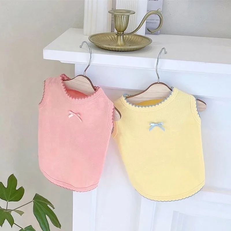 

Solid Color Pet Clothes Dog Summer Tank Top Teddy Soft Short Sleeve Pomeranian Two Leg Clothes Poodle Sweet Style T-Shirt