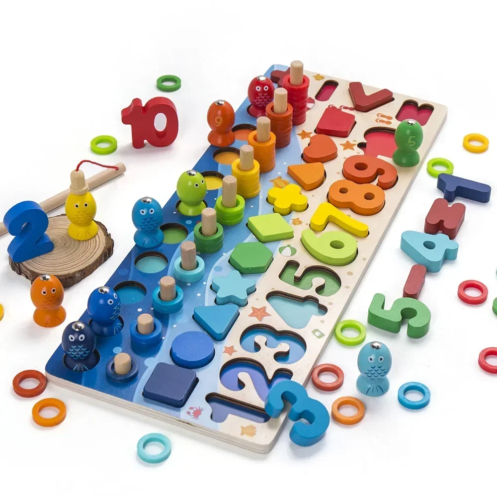 

Kids Montessori Educational Wooden Math Toys, Children Busy Board Count Shape Colors Match, Fishing Puzzle Learning Toys Gifts