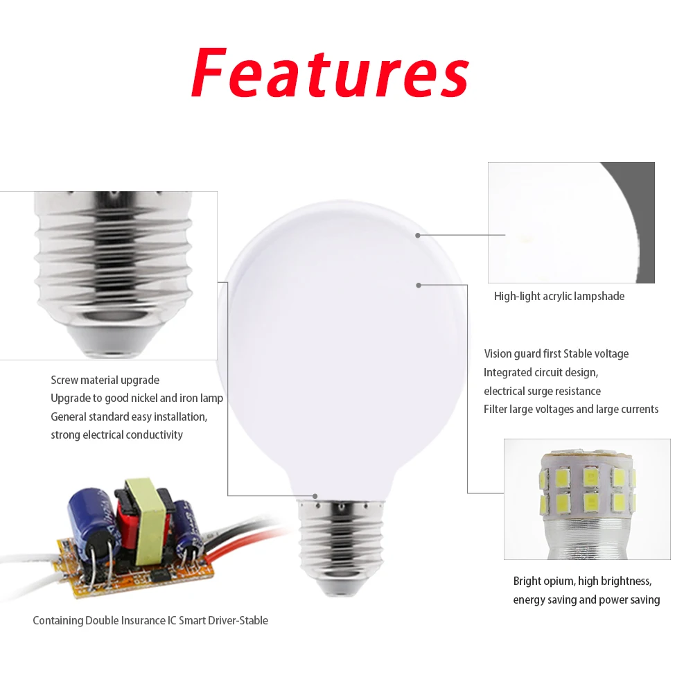 حليبي LED لمبة مصابيح E27 التيار المتناوب 220 فولت 110 فولت G80 G95 G125 LED اديسون ضوء لمبة الطعام غرفة المعيشة للمنزل ديكور أضواء الثريا #4