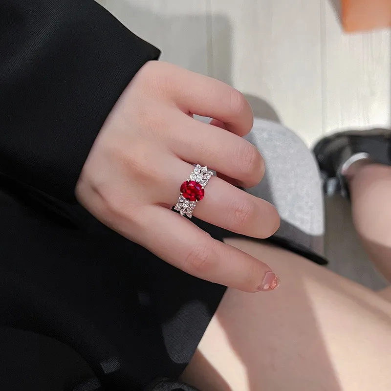 عالية الجودة 3 قيراط الأحمر روبي الأحجار الكريمة الماس خواتم امرأة شيك الفاخرة العلامة التجارية العصابات الذهب الأبيض الفضة غرامة مجوهرات بيجو جديد #5