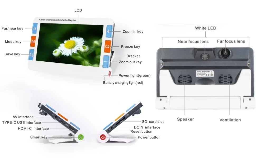 

Low Vision reading Aids, Electronic Auto Focus Reading Aid Simplified Buttons Digital Video Magnifier for Visually Impaired