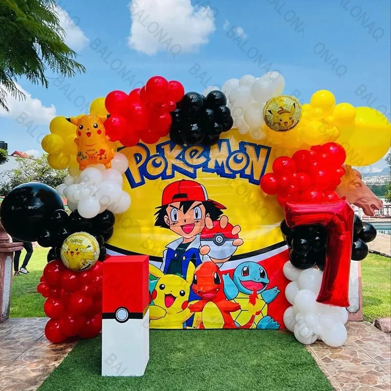 

126pcs Cartoon Pikachu Theme Balloons Arch Garland Set Red Black Yellow Latex Balloons Kids Birthday Baby Shower Party Decors