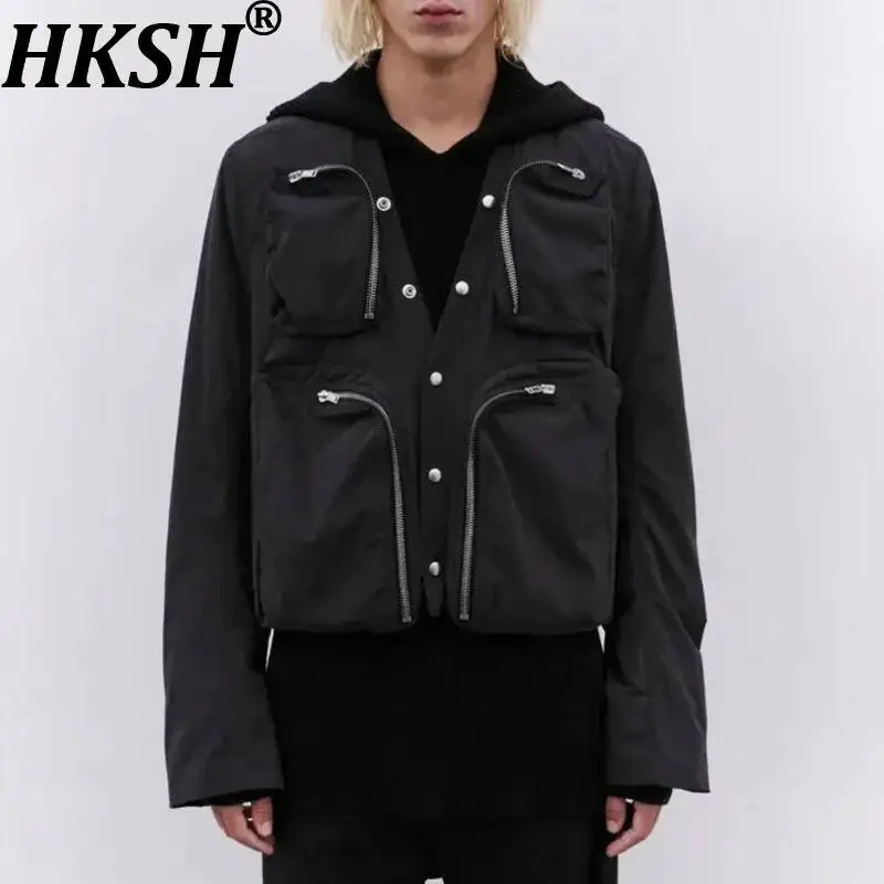 HKSH Spring Autumn New Men's Tide Dark RO Tactical Safari Style Vest Jacket Functional Zipper Pockets Niche Design Coats HK26219