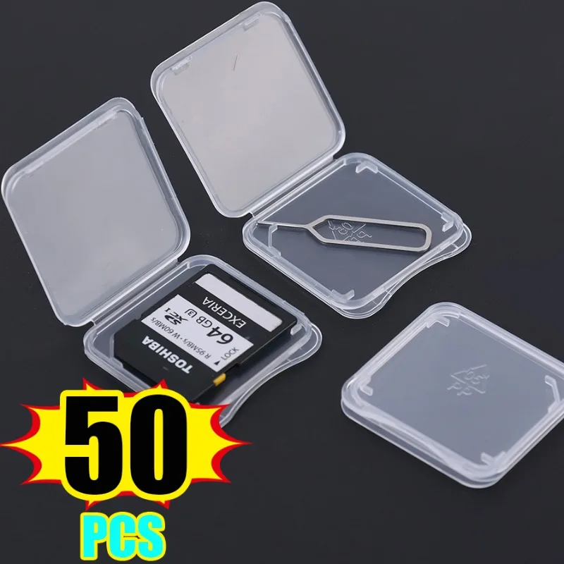 Clear Plastic SD Card Case Holder for SD SDXC SDHC Cards Memory Card Pin Needle Opener Jewelry Portable Box Storage Organizer