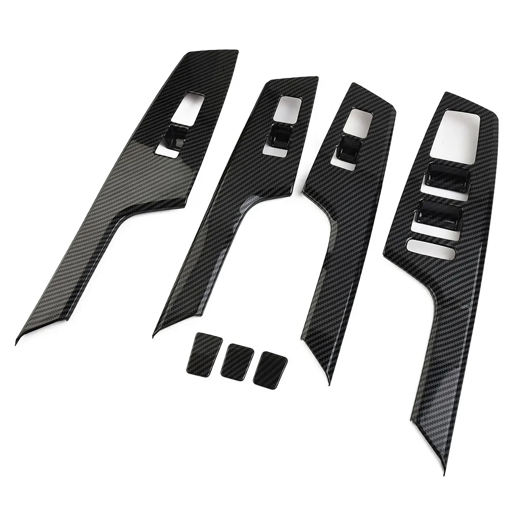 Manija embellecedora para decoración de interiores, cubierta de cuenco, piezas de puerta, 7 piezas, ABS, estilo de fibra de carbono negro, a estrenar, para Kia EV6 2021 Up
