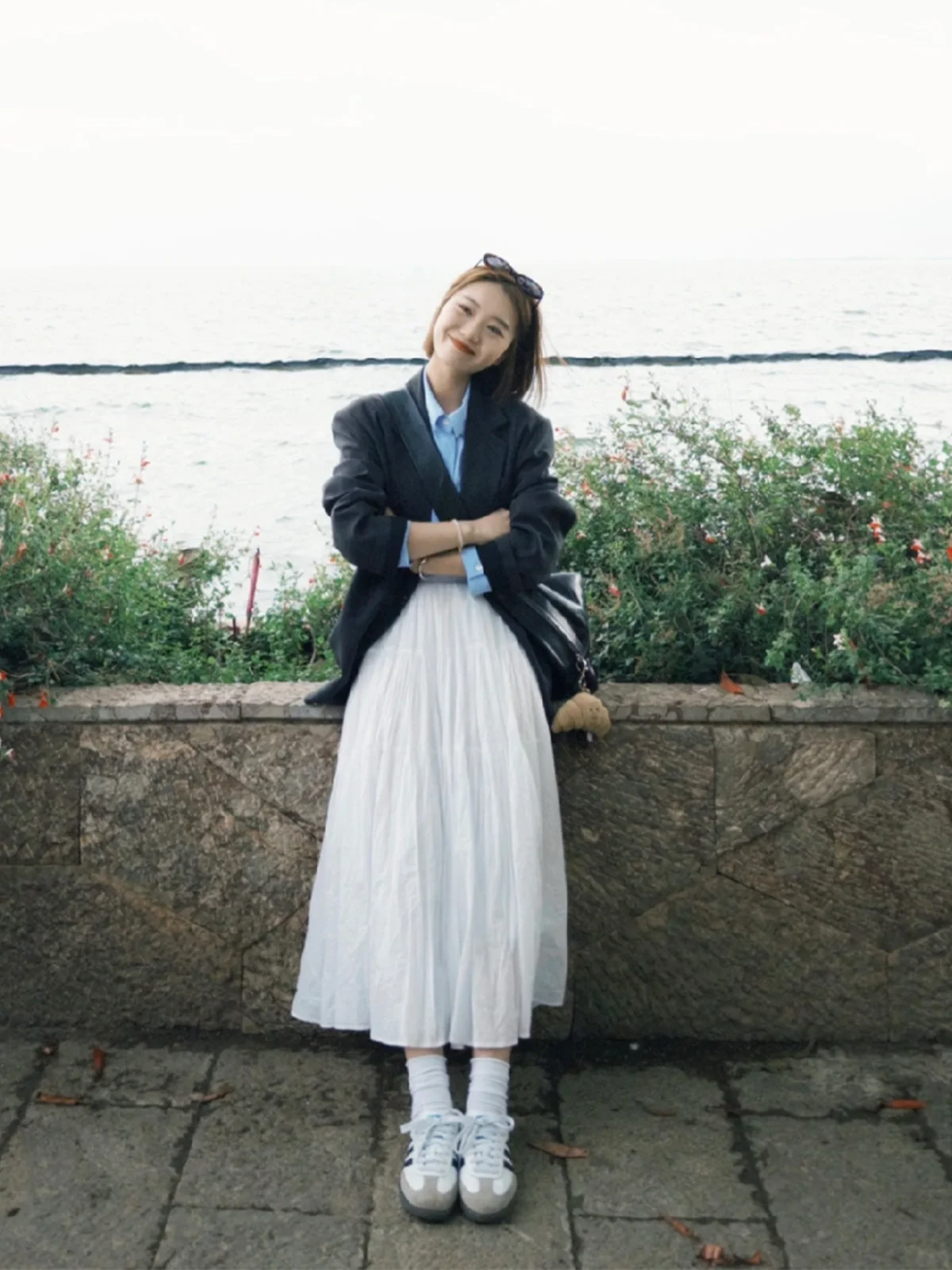 

White Draped A-Line Skirt Women's Elastic Waist Commute Korean Sle High Waist Midi Skirt Stand Fit Pure Color Skirt