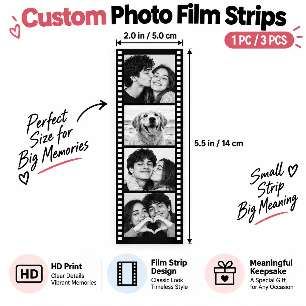 1/3/5/10PCS Personalized Photo Card Custom Photo Strip Keepsake Cardstock Printed Greeting Card for Birthday Wedding Anniversary