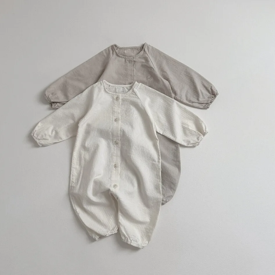 

2026 Spring New Baby Long Sleeve Romper Solid Infant Boy Girl Jumpsuit Cotton Soft Comfortable Newborn Clothes 0-24M