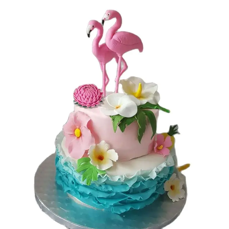 2 Stück Rosa Flamingo-Kuchenaufsatz, Valentinstag Süße Liebe Kuchendekoration, Mädchen-Geburtstagsparty-Zubehör, Flamingo-Themenkuchen