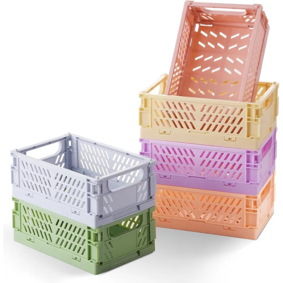 

6Pack Small Pastel Plastic Storage Baskets Collapsible Crates for Organizing SpaceSaving Mini Bins for Classroom Kitchen Office