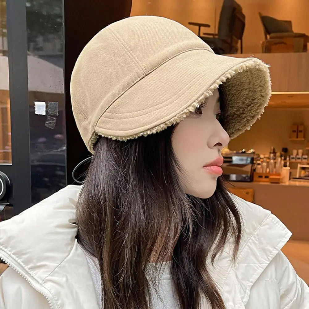 Autumn Winter Plush Baseball Cap Bucket Hat Women Warm Lamb Wool Hats Snapback Cap Lady Girls Bomber Caps