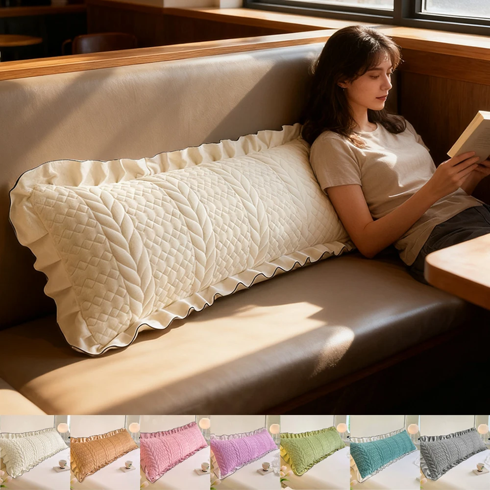 

Princess Style Lotus Leaf Edge Pillowcase Solid Color Quilted Design Long Pillowcase Bedding Body Pillow Cover (No Pillow Core)