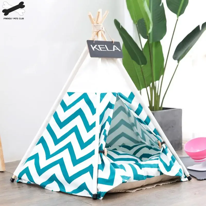 Pet Tent House Cat Bed Portable Teepee with Thick Cushion 6 Colors Available for Puppy Dog Excursion Outdoor Indoor view 5
