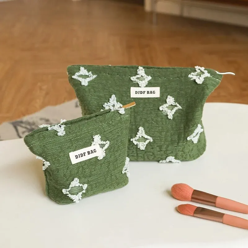 Women\'s Cosmetic Bag Green Large Capacity Makeup Lipstick Storage Bag Travel Toiletry Bag Commuting Handy Hand Clutch Bag Ins